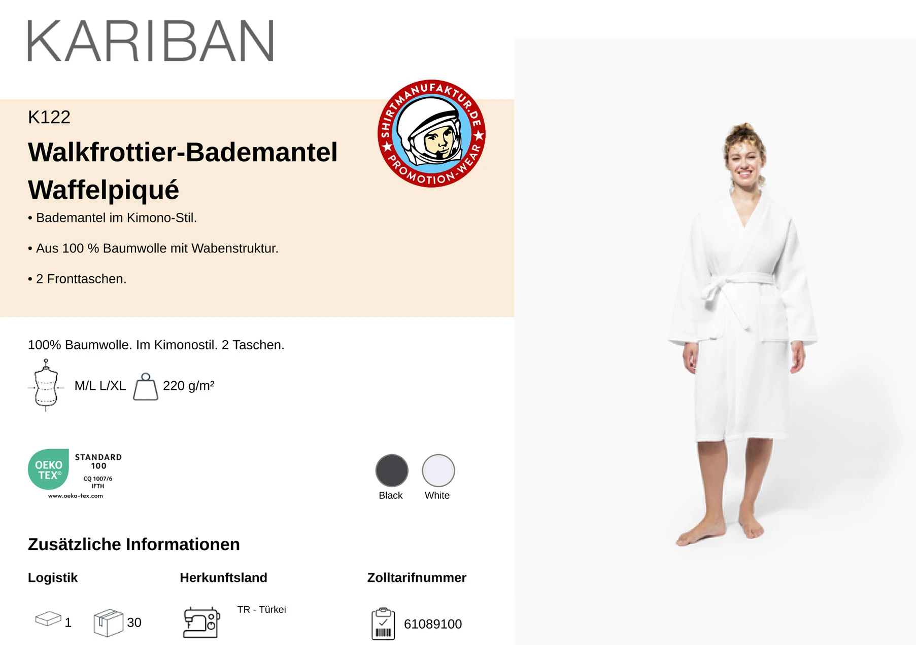 Kariban Walkfrottier-Bademantel Waffelpiquè
