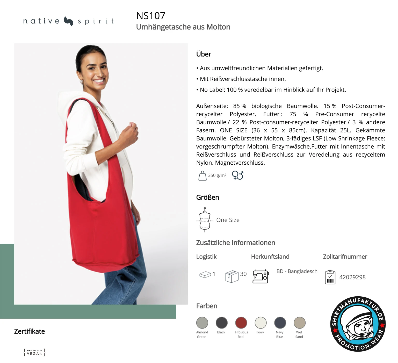 Native Spirit Organic Fleece Shoulder Bag