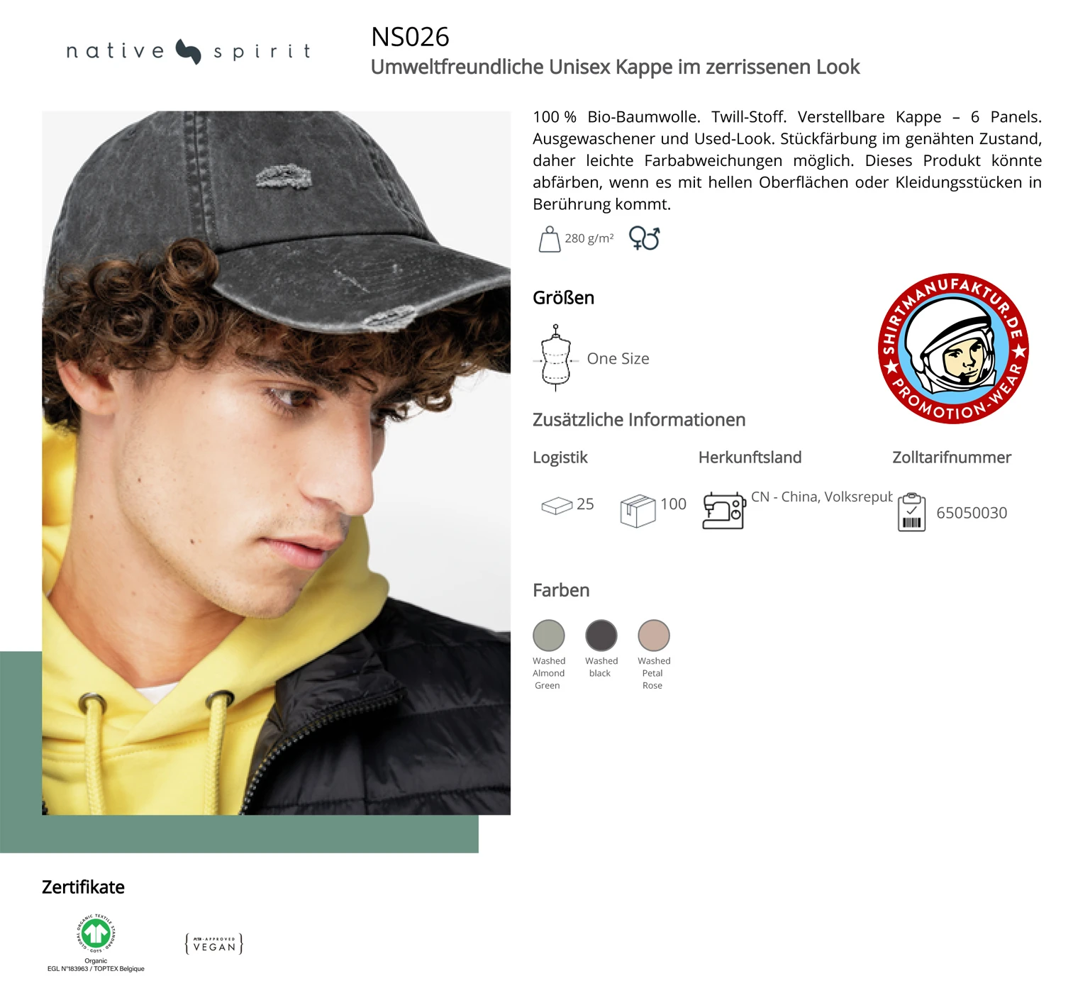 Native Spirit Organic 6-Panel Cap Torn Look