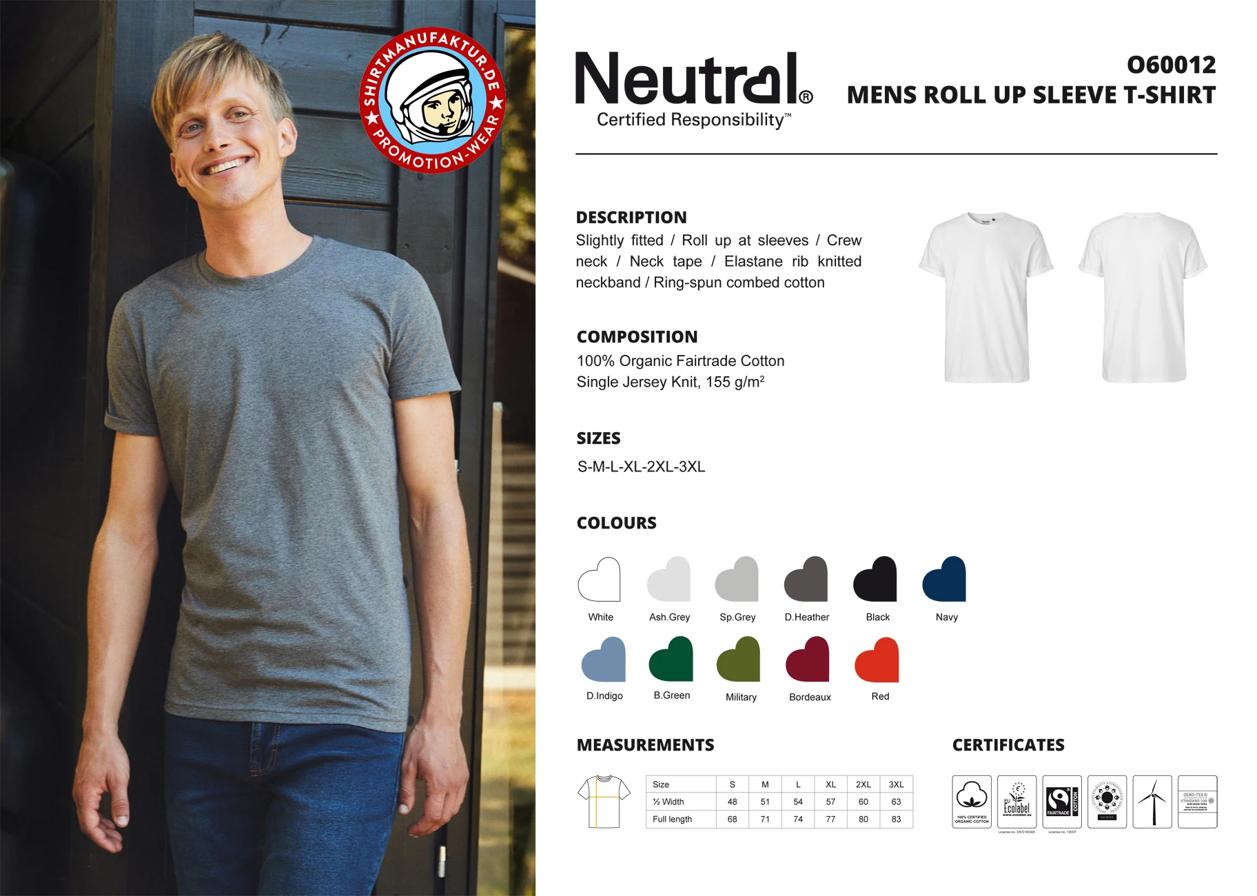 Neutral Mens Roll Up Sleeve T-Shirt