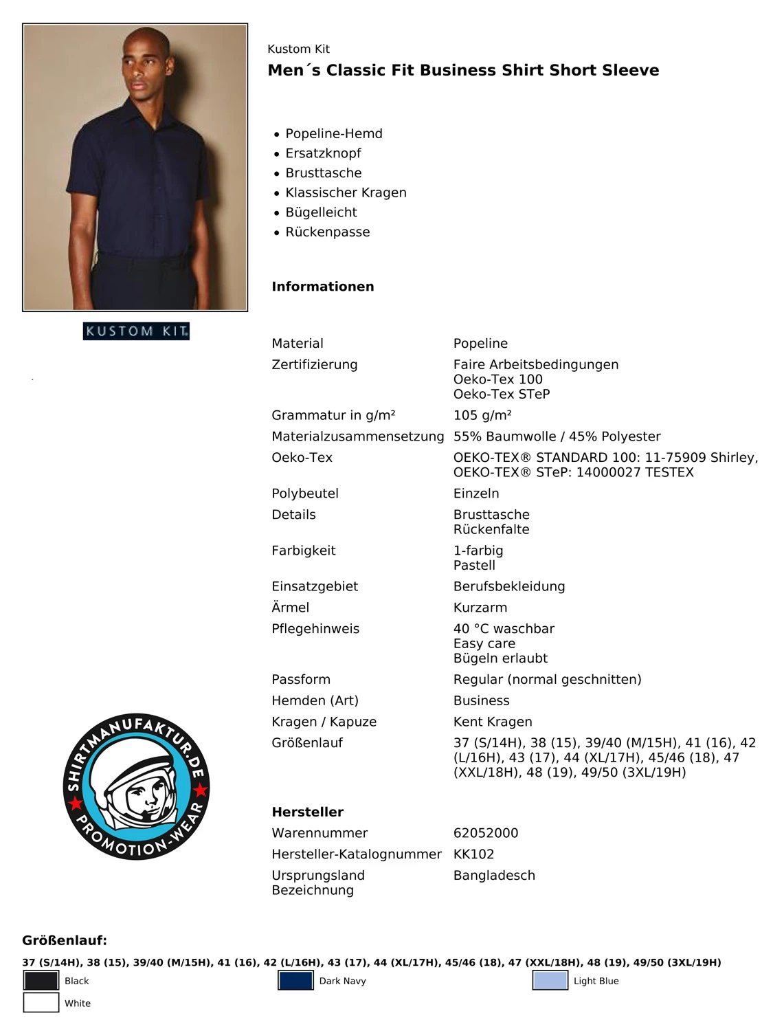 Kustom Kit Business Shirt