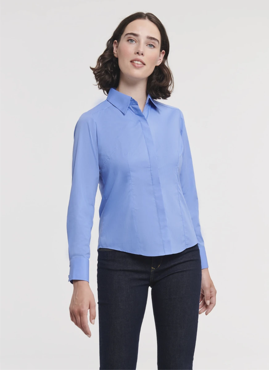 Russell Ladies Poly-Cotton Fitted Longsleeve Poplin Blouse
