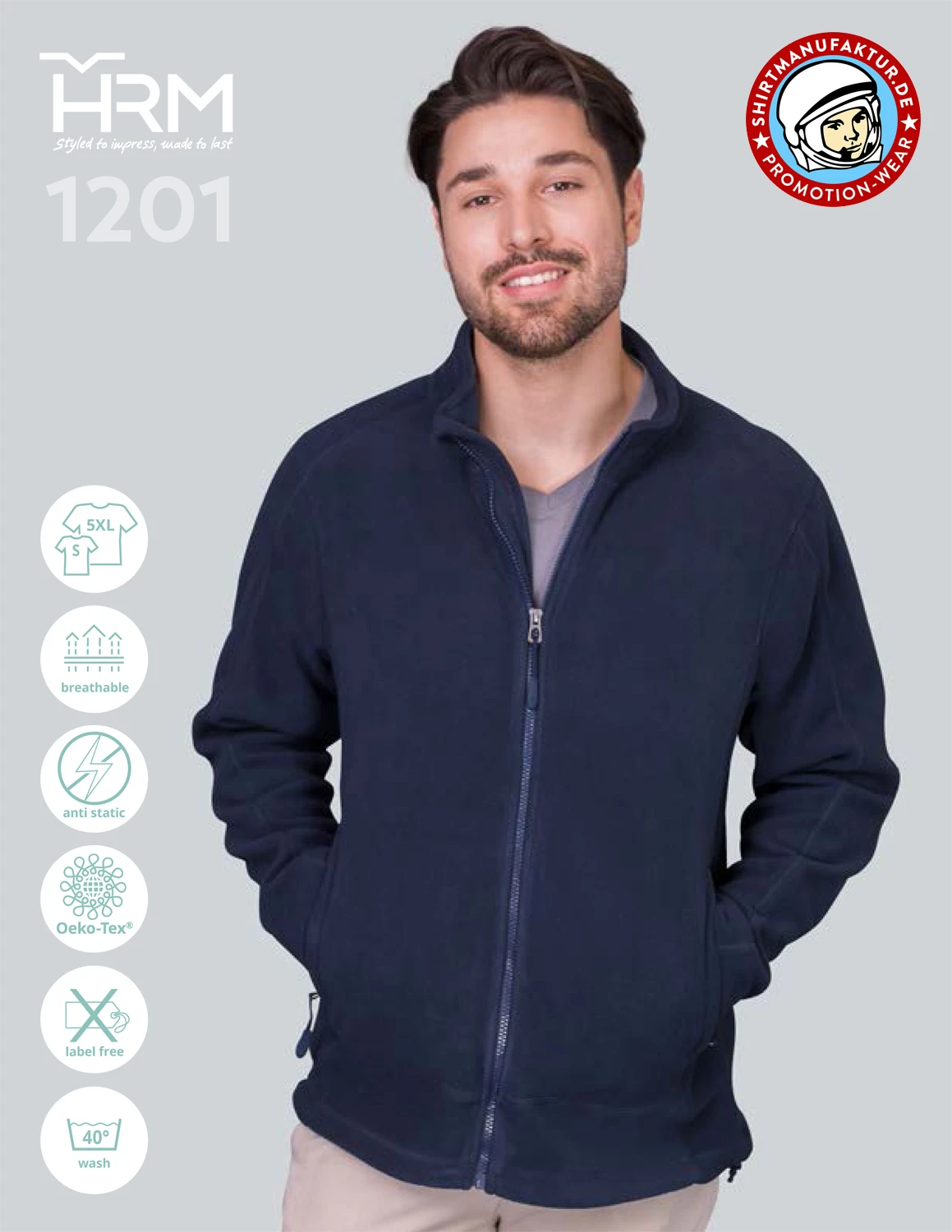 HRM Mens Full-Zip Fleece Jacket