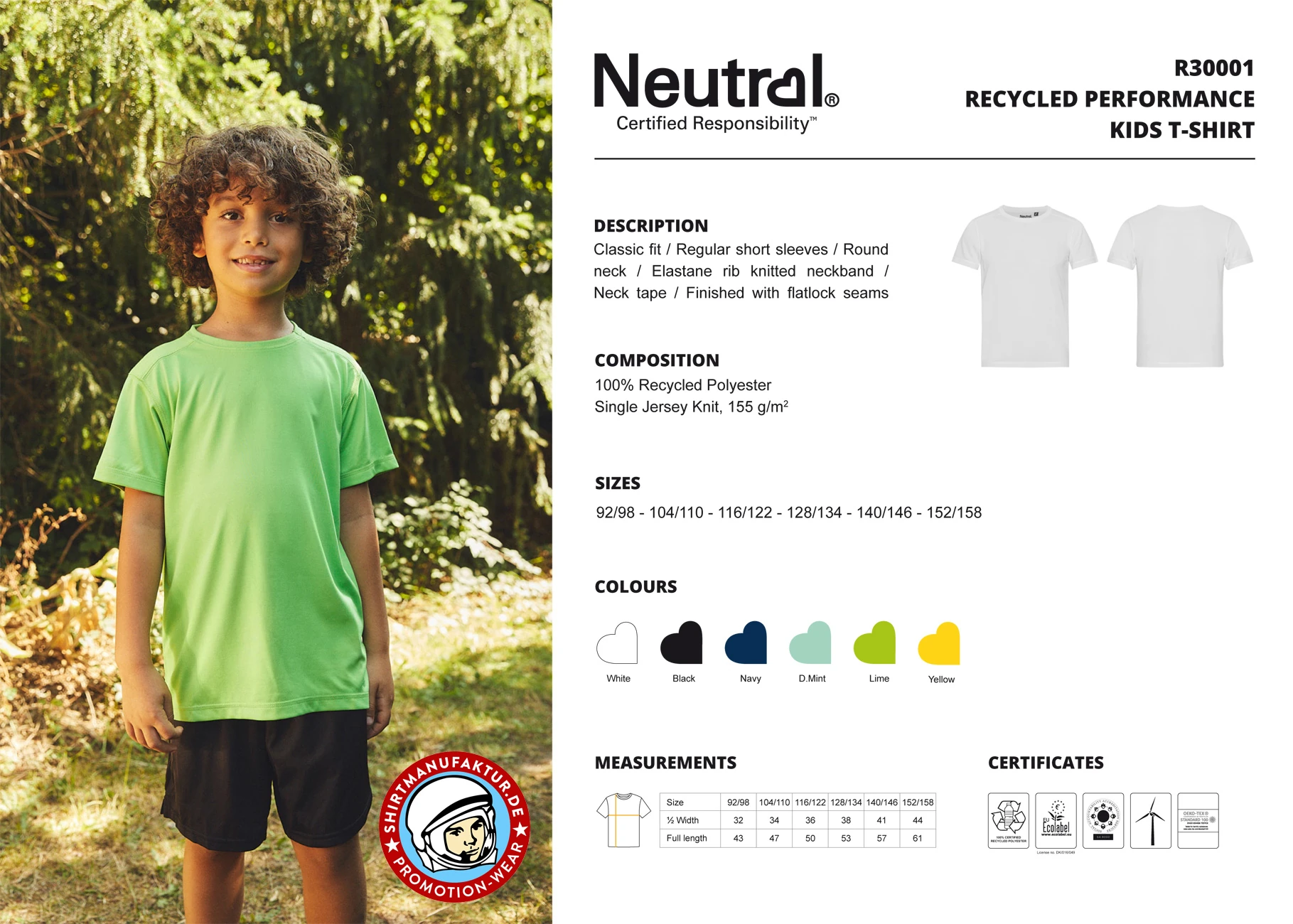Neutral Recycled Kids Performance T-Shirt