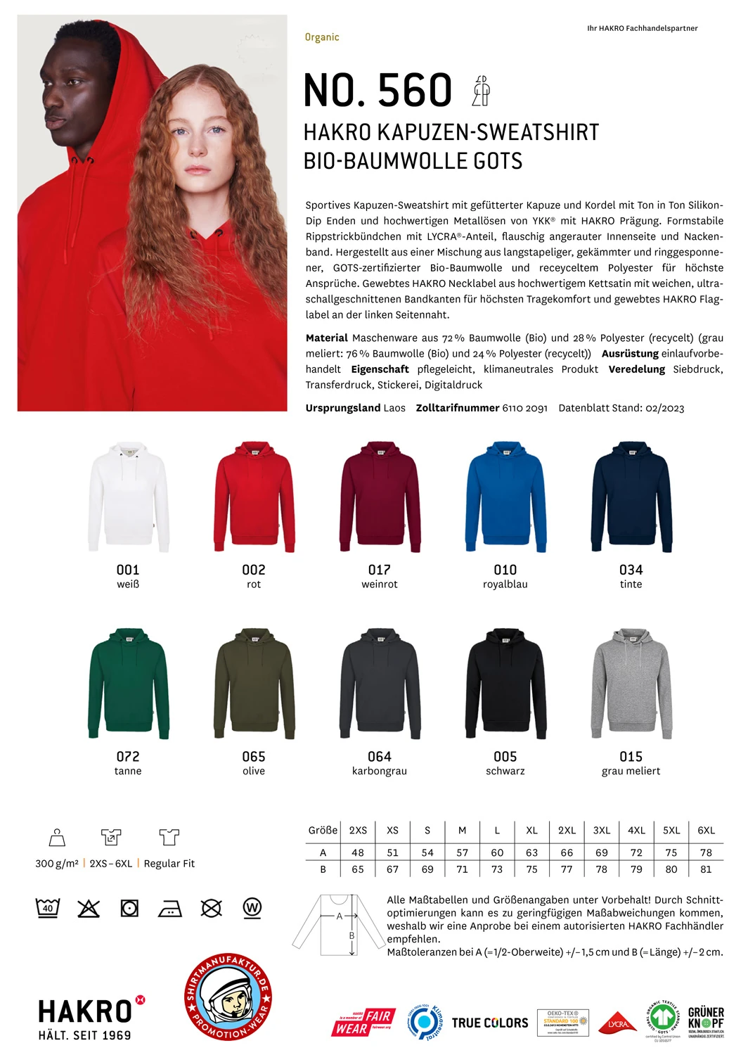 Hakro Kapuzen-Sweatshirt Bio-Baumwolle