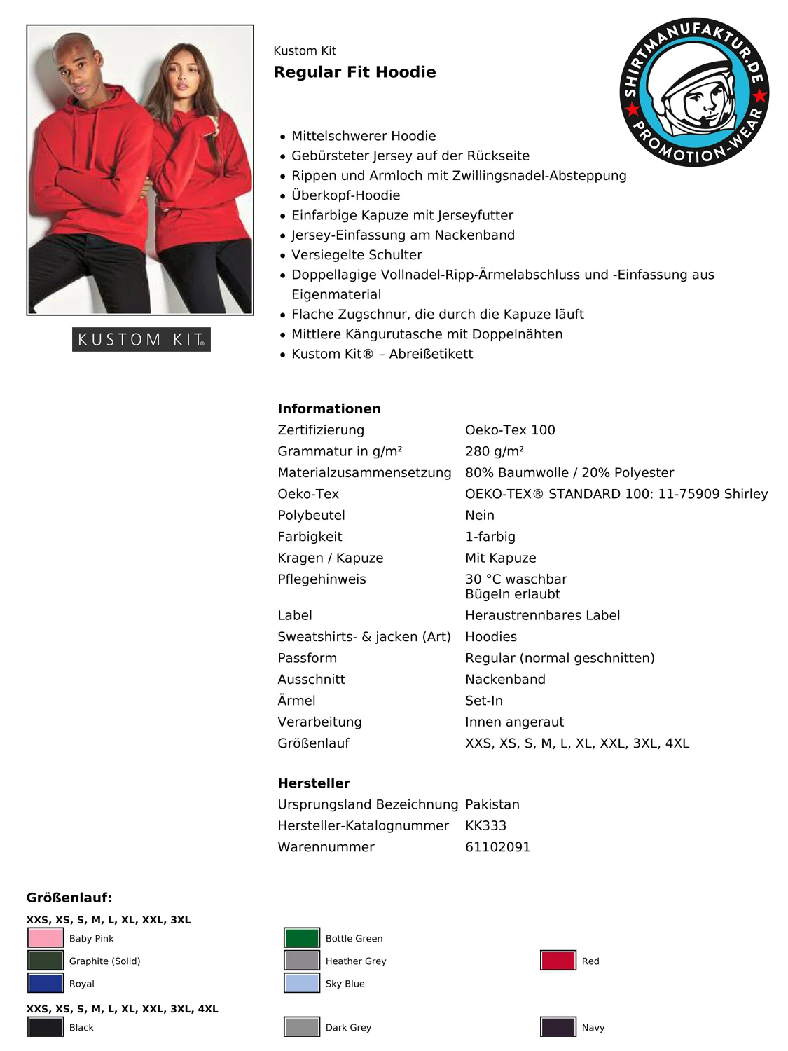 Kustom Kit Regular Fit Hoodie