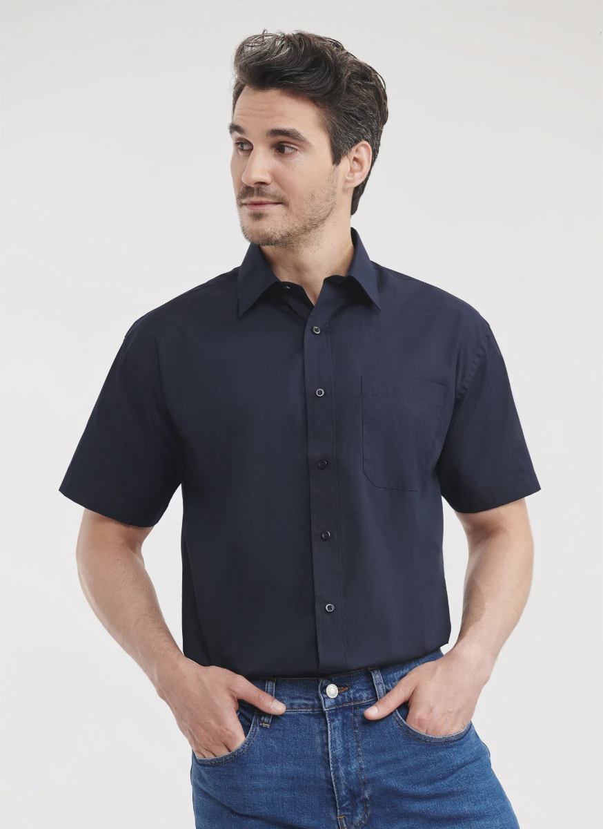 Russell Mens Short Sleeve Poly-Cotton Poplin Shirt