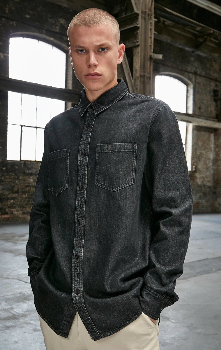 Build Your Brand, Jeanshemd BY152, black washed