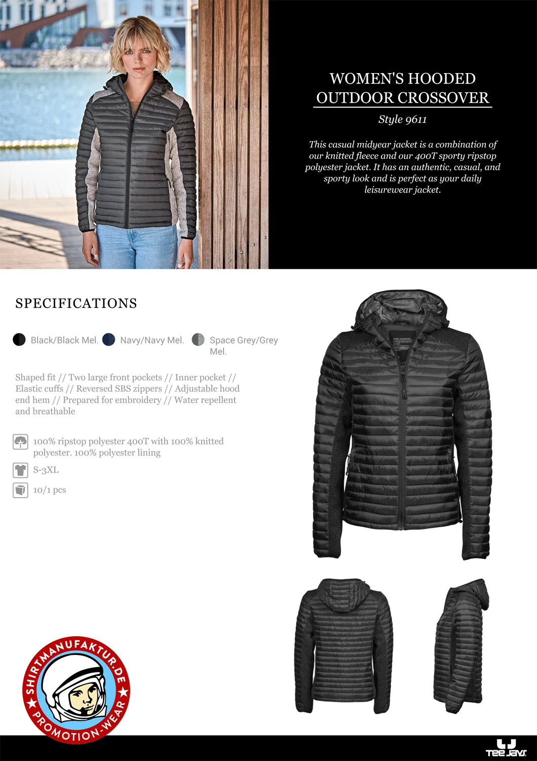 Tee Jays Womens Hooded Outdoor Crossover Jacket