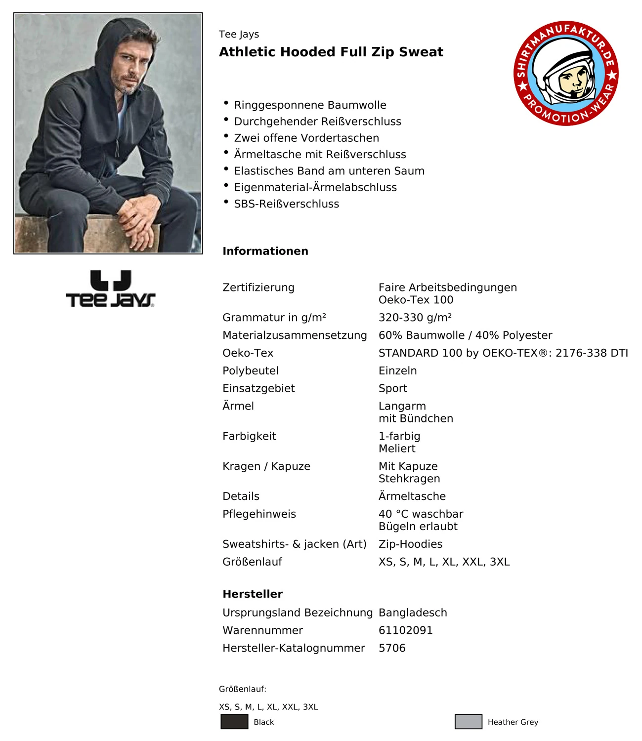 Tee Jays Athletic Full Zip Sweat