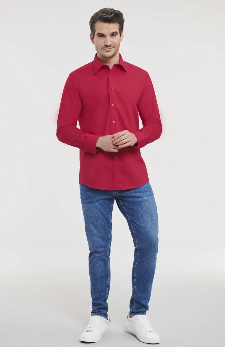 Russell Mens Poly-Cotton Tailored Longsleeve Poplin Shirt