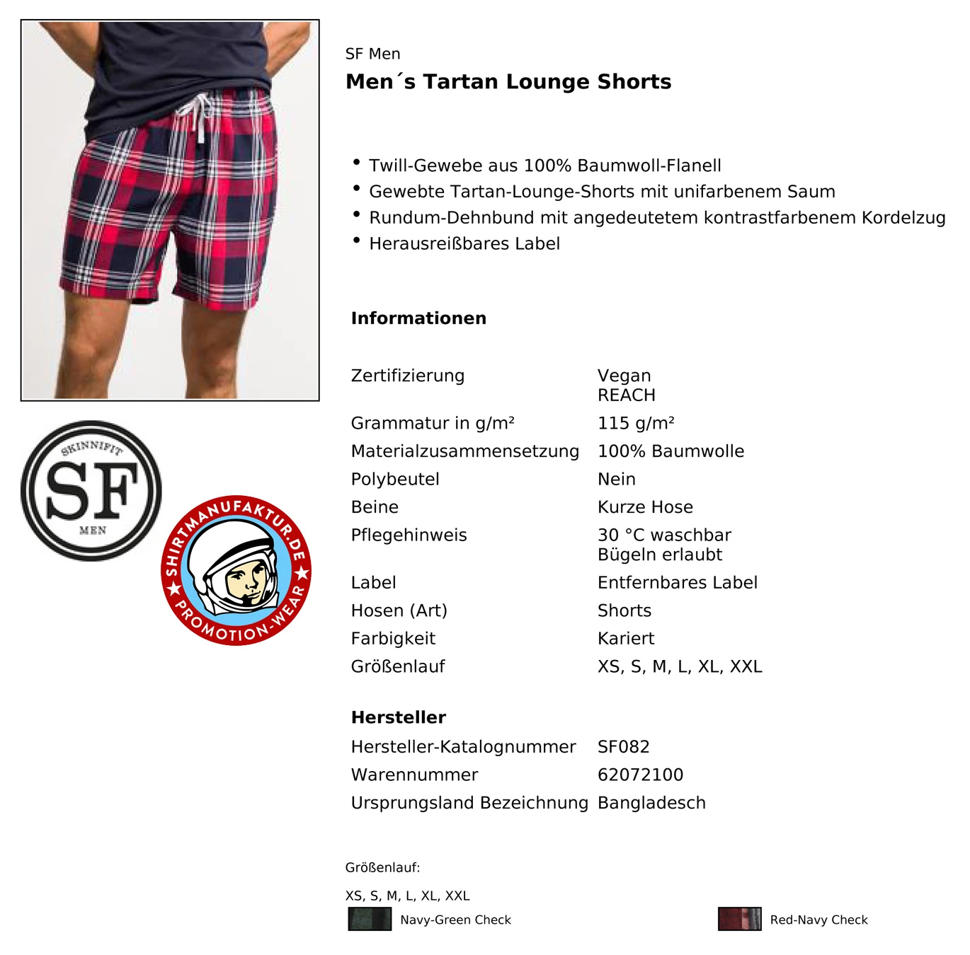 SkinniFit Mens Tartan Lounge Shorts