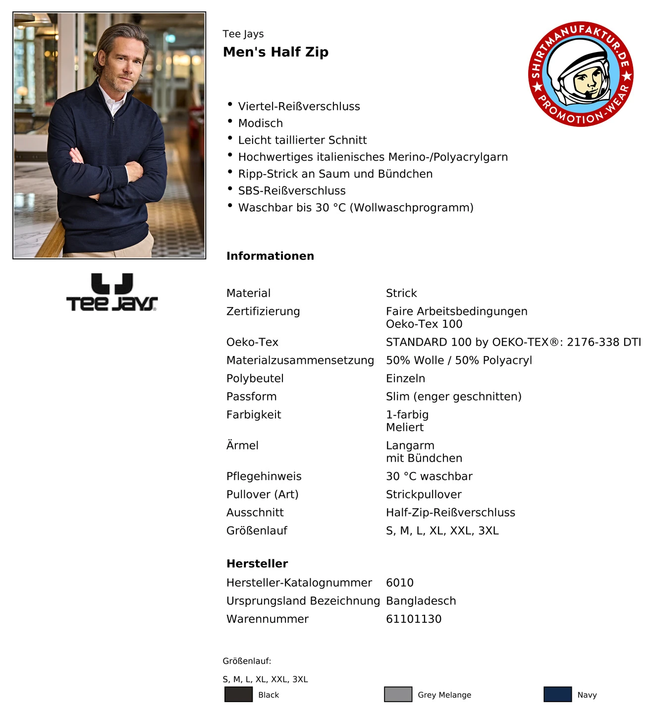 Tee Jays Mens Half Zip