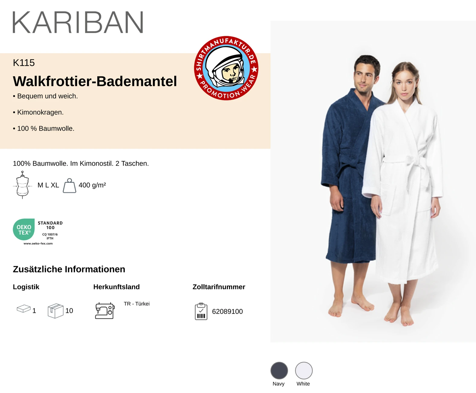 Kariban Walkfrottier-Bademantel