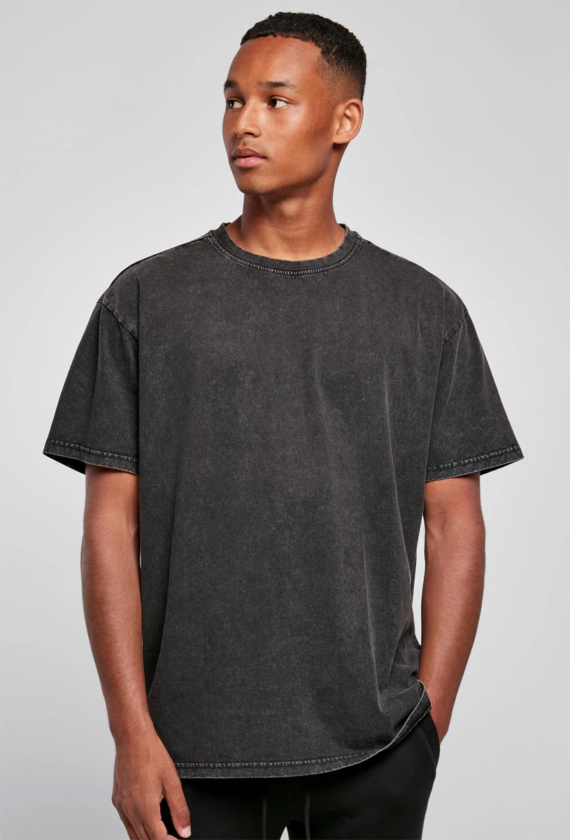 Build Your Brand, Acid Washed Oversized Tee BY189, black