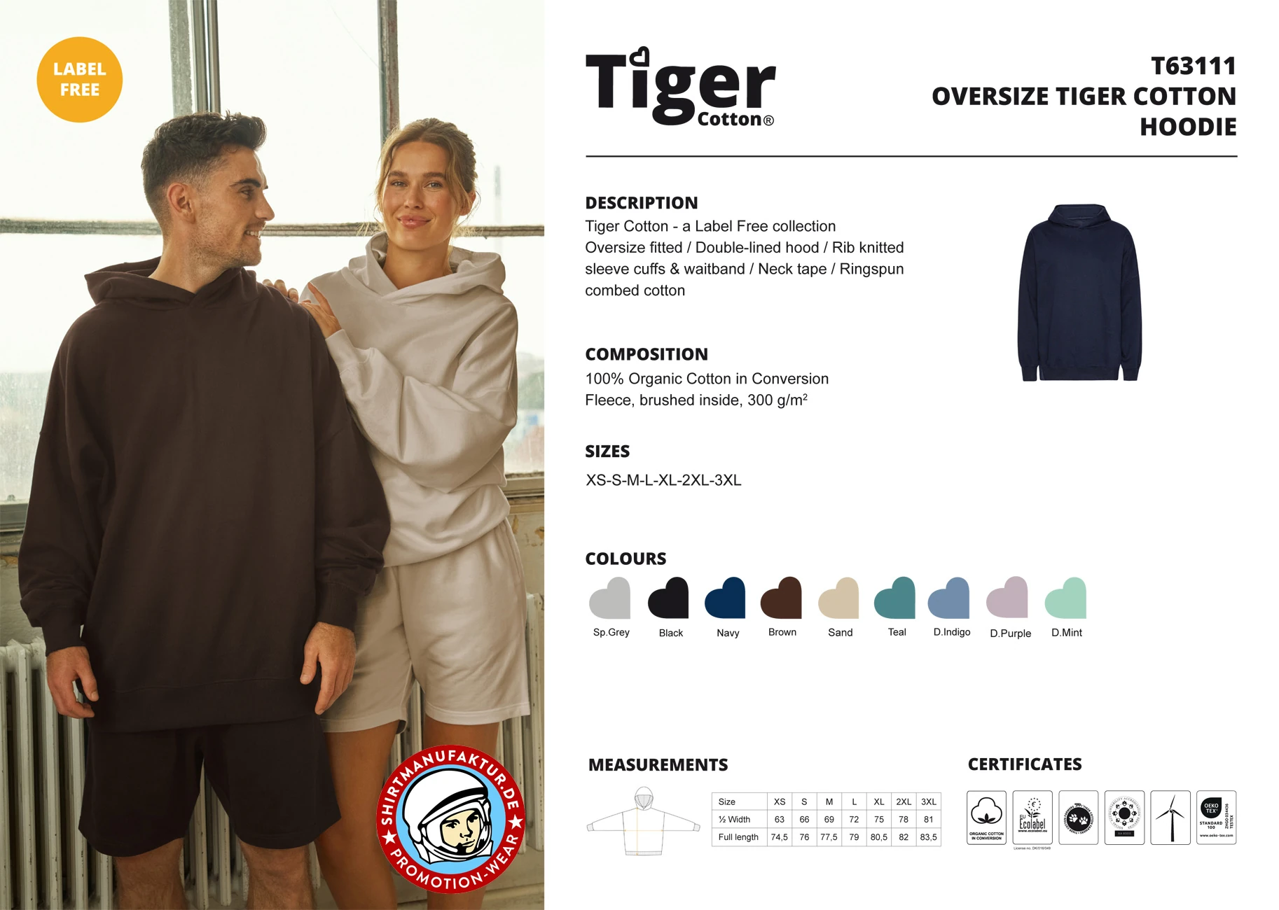 Neutral Oversized Tiger Cotton Hoodie