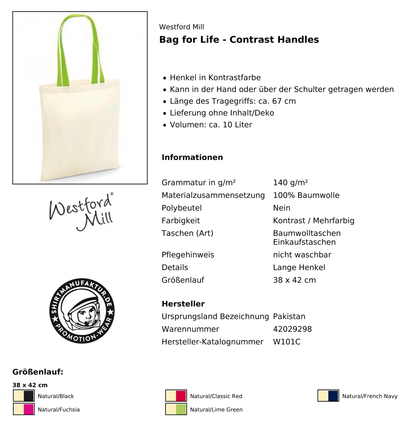 Westford Mill Bag For Life - Contrast Handles