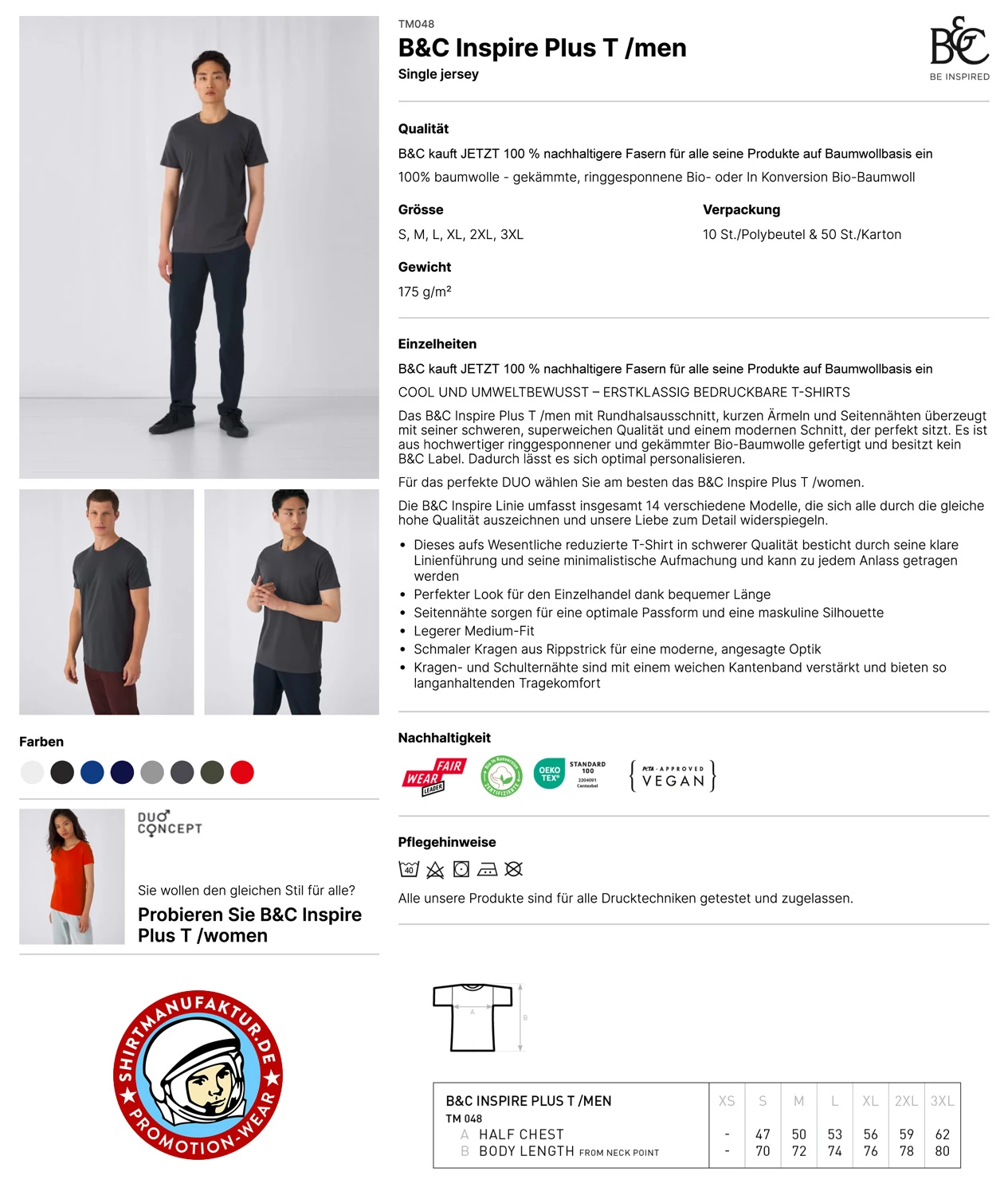 B&C Mens Inspire Plus T-Shirt