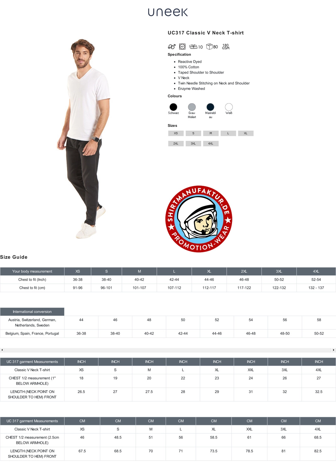 Uneek Classic V-Neck T-Shirt
