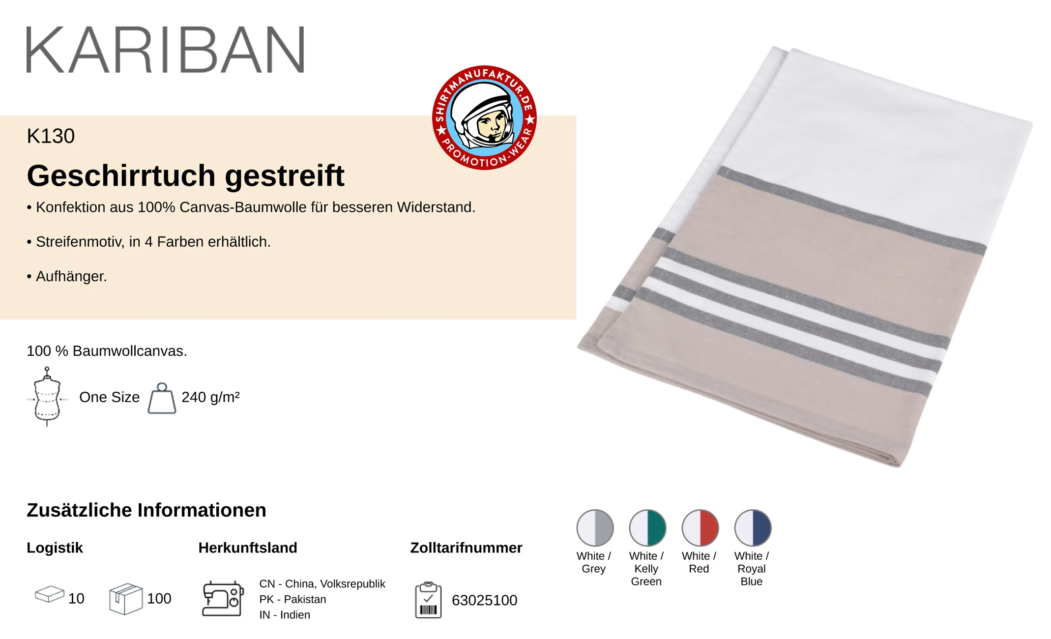 Kariban Geschirrtuch gestreift