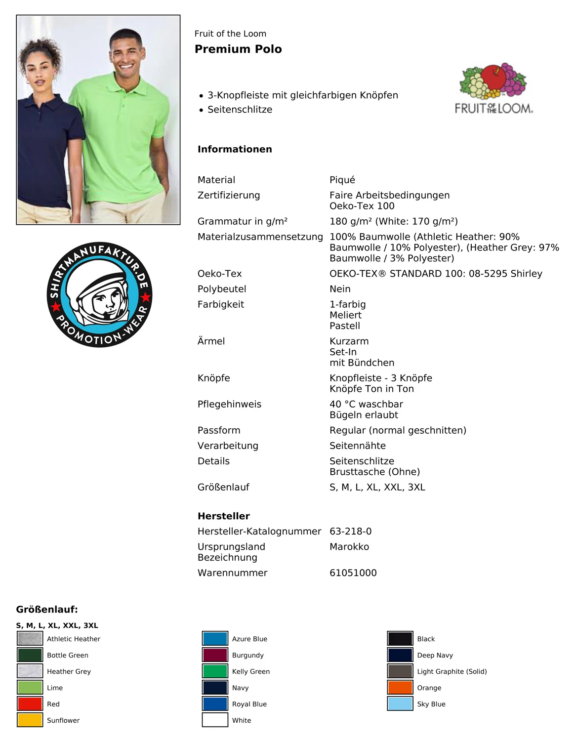 Fruit of the Loom Premium Polo