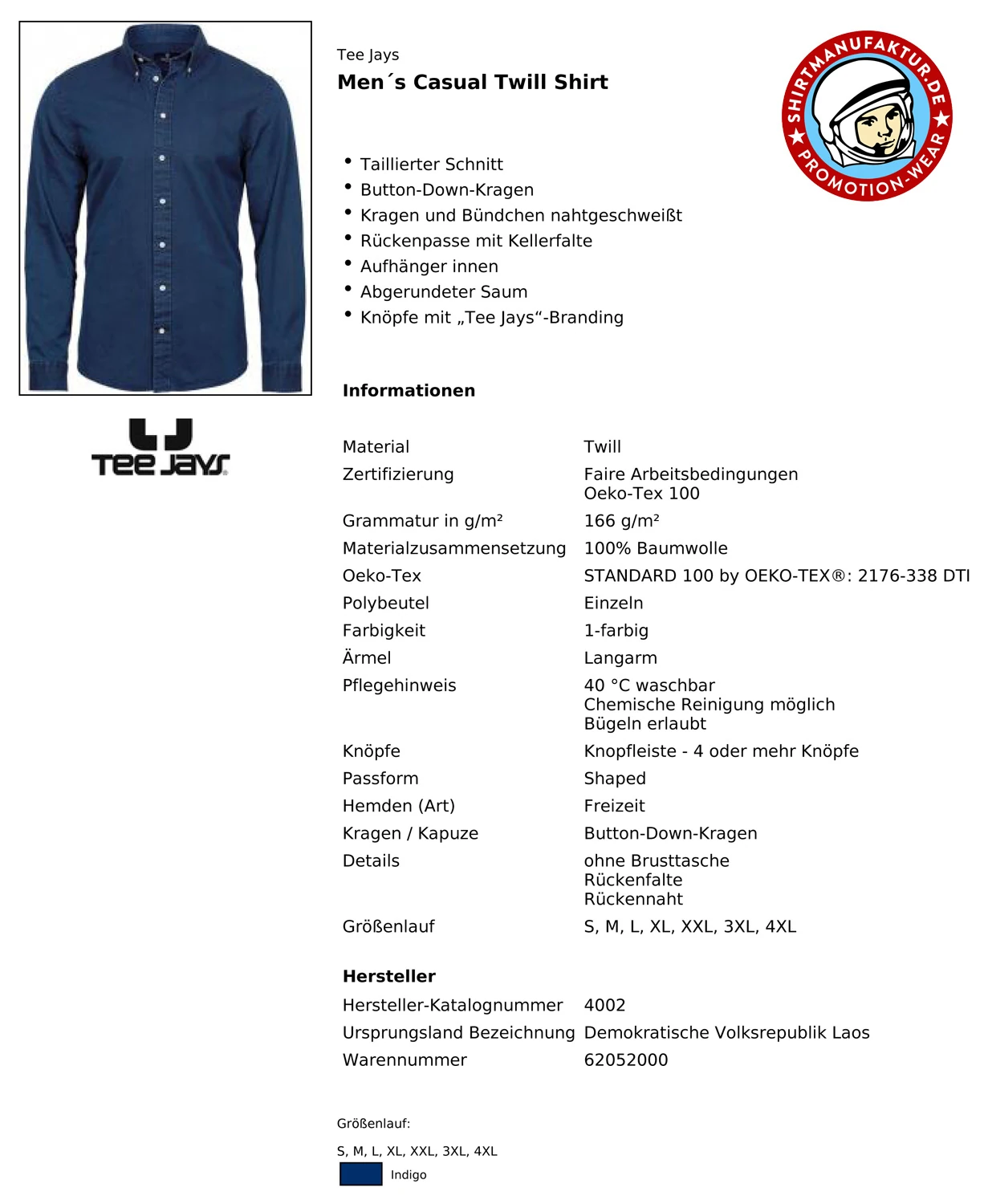 Tee Jays Mens Casual Twill Shirt