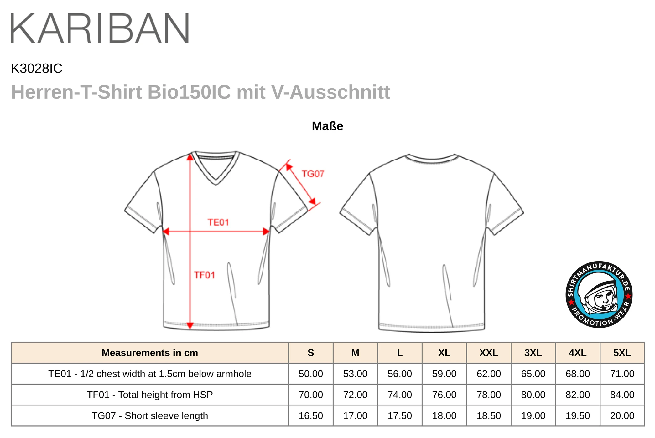 Kariban Organic V-Neck T-Shirt 150 IC
