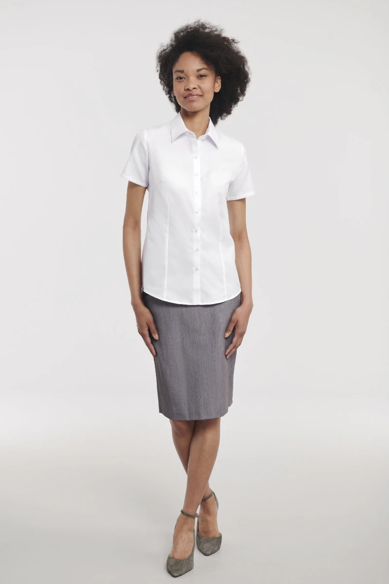 Russell Ladies Short Sleeve Tailored Herringbone Blouse
