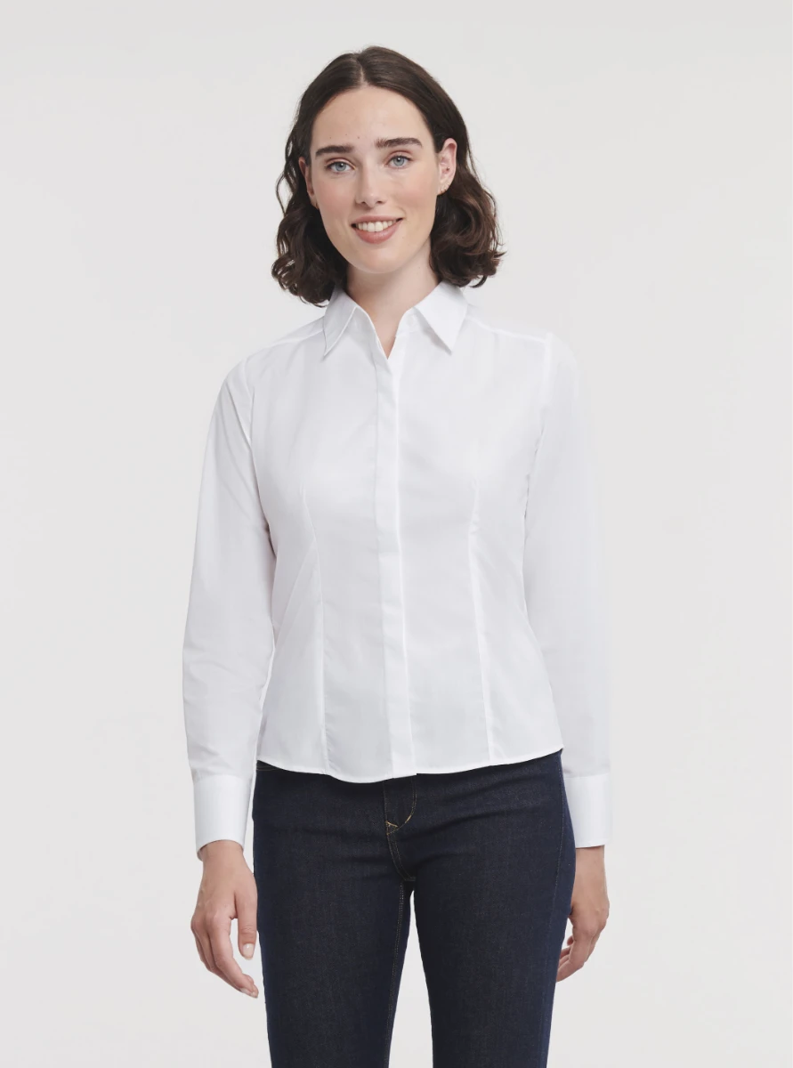 Russell Ladies Poly-Cotton Fitted Longsleeve Poplin Blouse