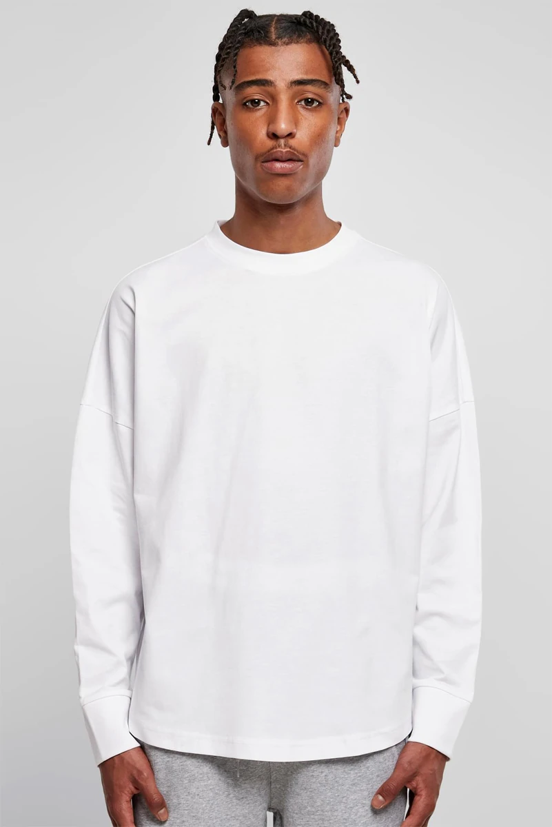 Build Your Brand, Oversized Cut On Longsleeve BY198, weiss