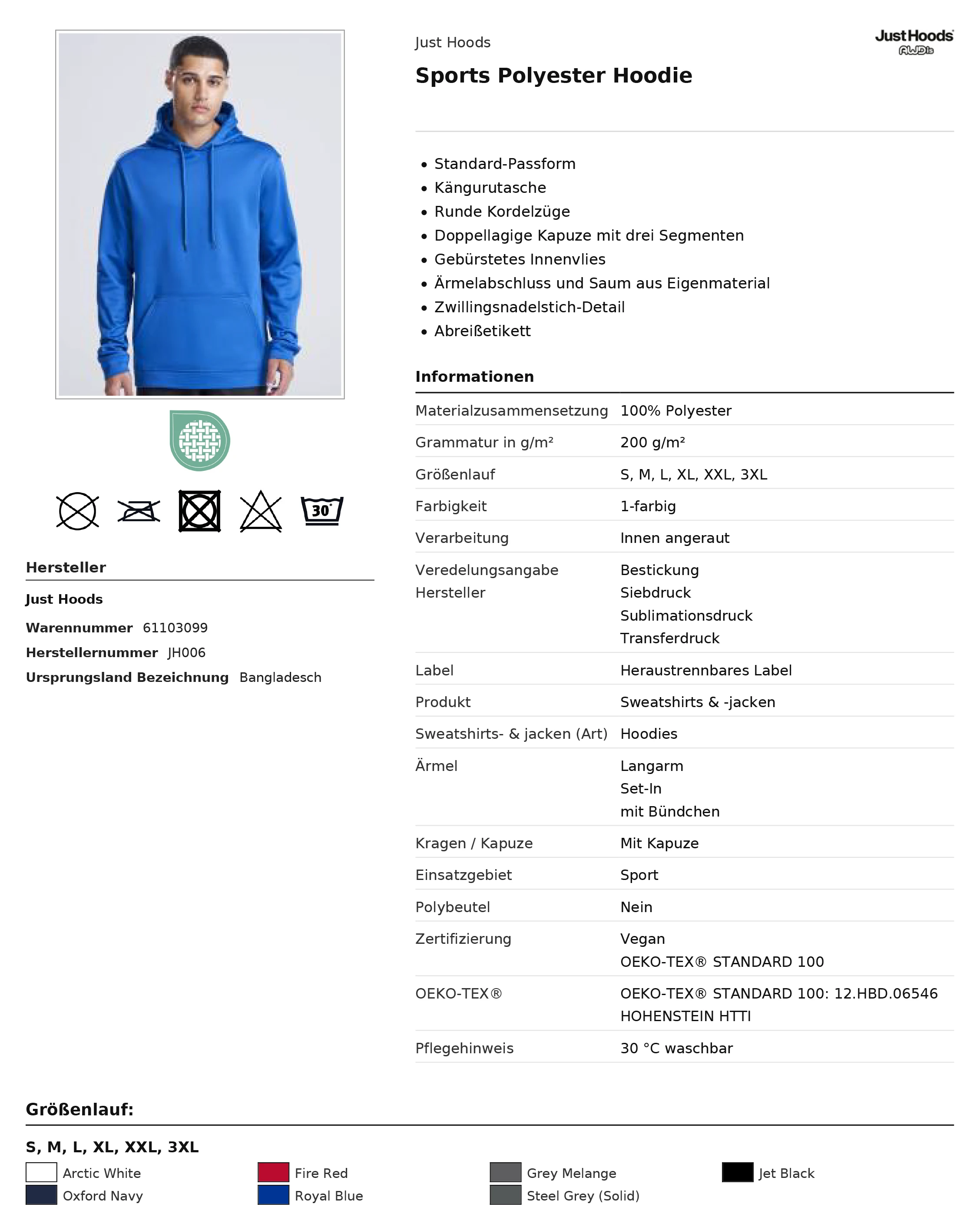 Just Hoods Sports Polyester Hoodie