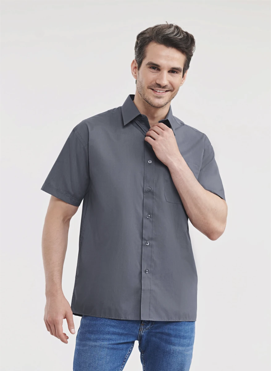 Russell Mens Short Sleeve Poly-Cotton Poplin Shirt