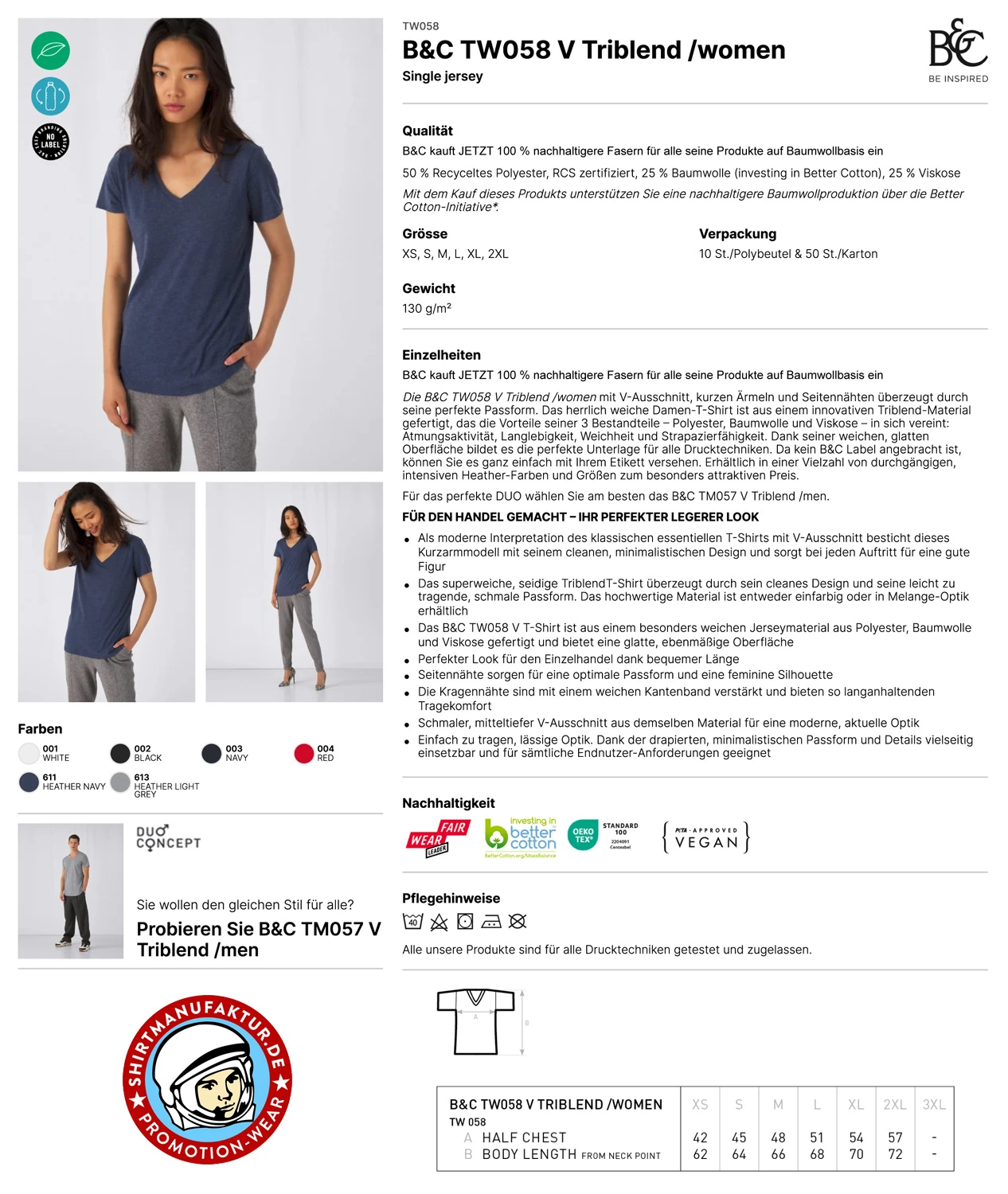 B&C Womens V-Neck Triblend T-Shirt