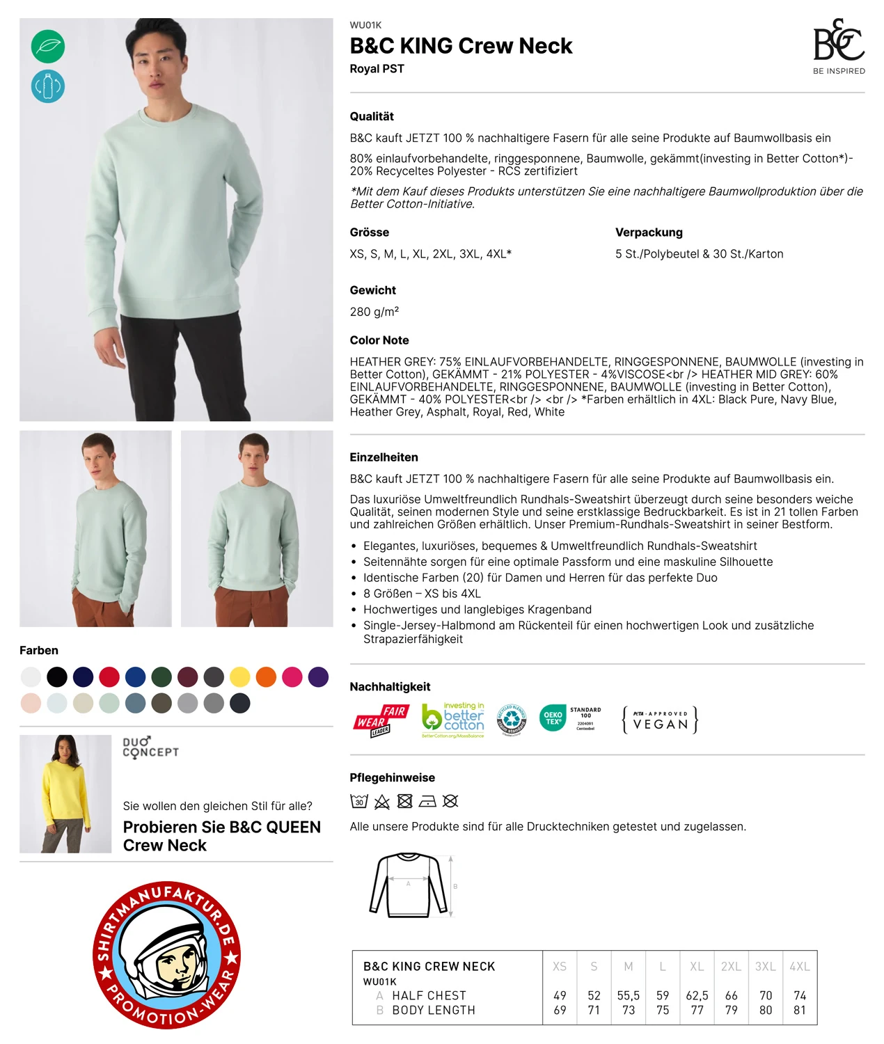 B&C King Crew Neck Sweat