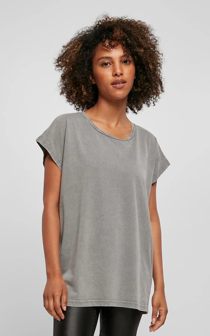 Build Your Brand Ladies Acid Washed Extended Shoulder Tee