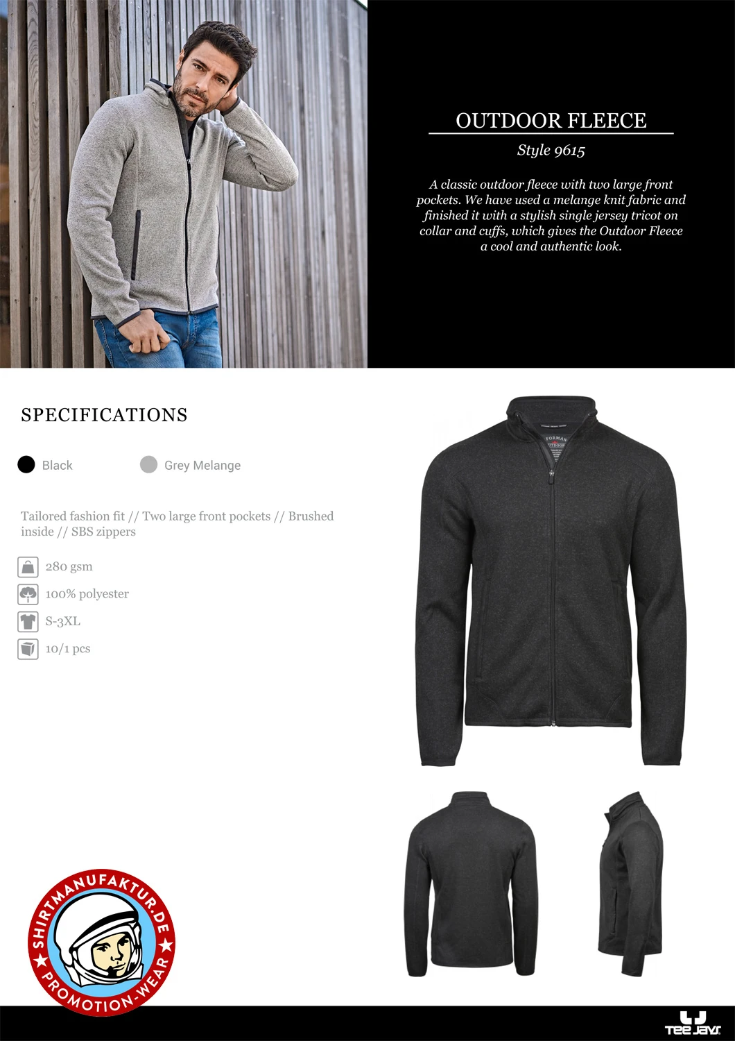 Tee Jays Mens Outdoor Fleece Jacket