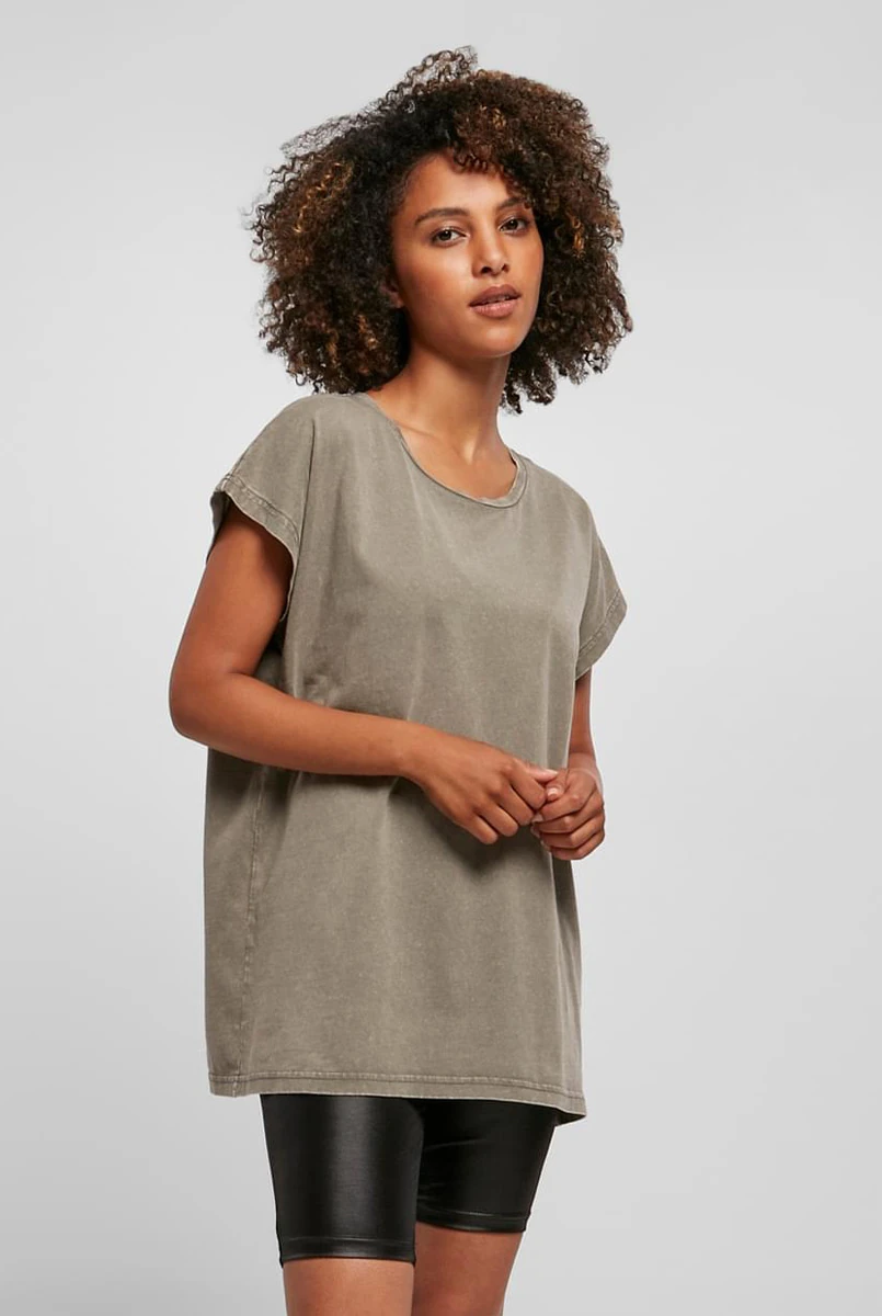 Build Your Brand Ladies Acid Washed Extended Shoulder Tee