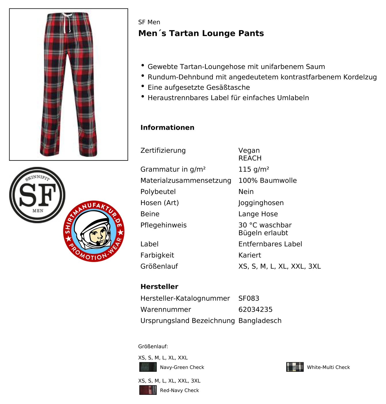 SkinniFit Mens Tartan Lounge Pants