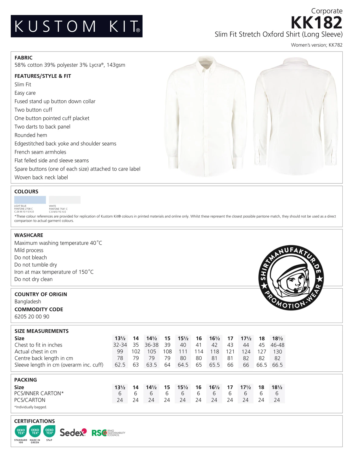 Kustom Kit Stretch Oxford Shirt Longsleeve
