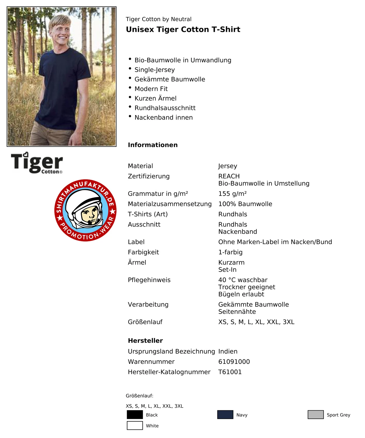 Neutral Unisex Tiger Cotton T-Shirt