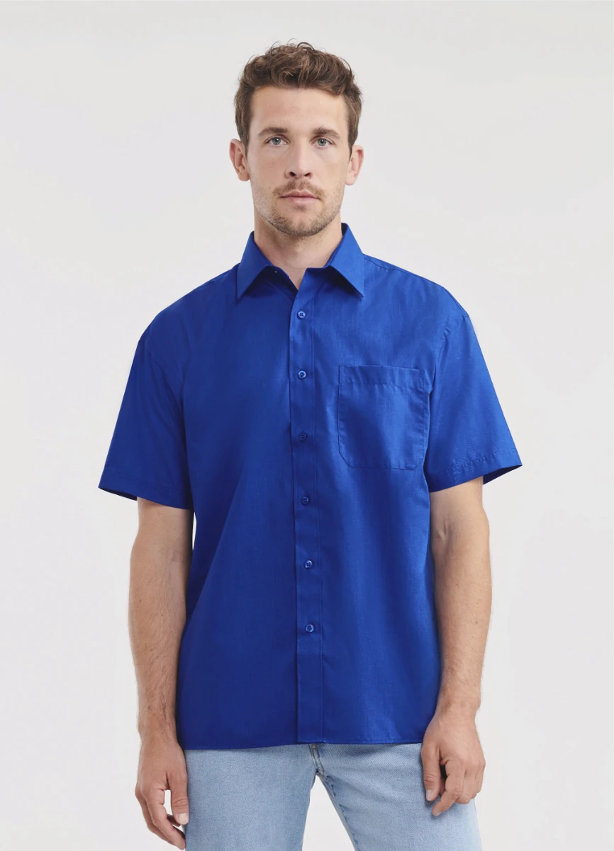 Russell Mens Short Sleeve Poly-Cotton Poplin Shirt