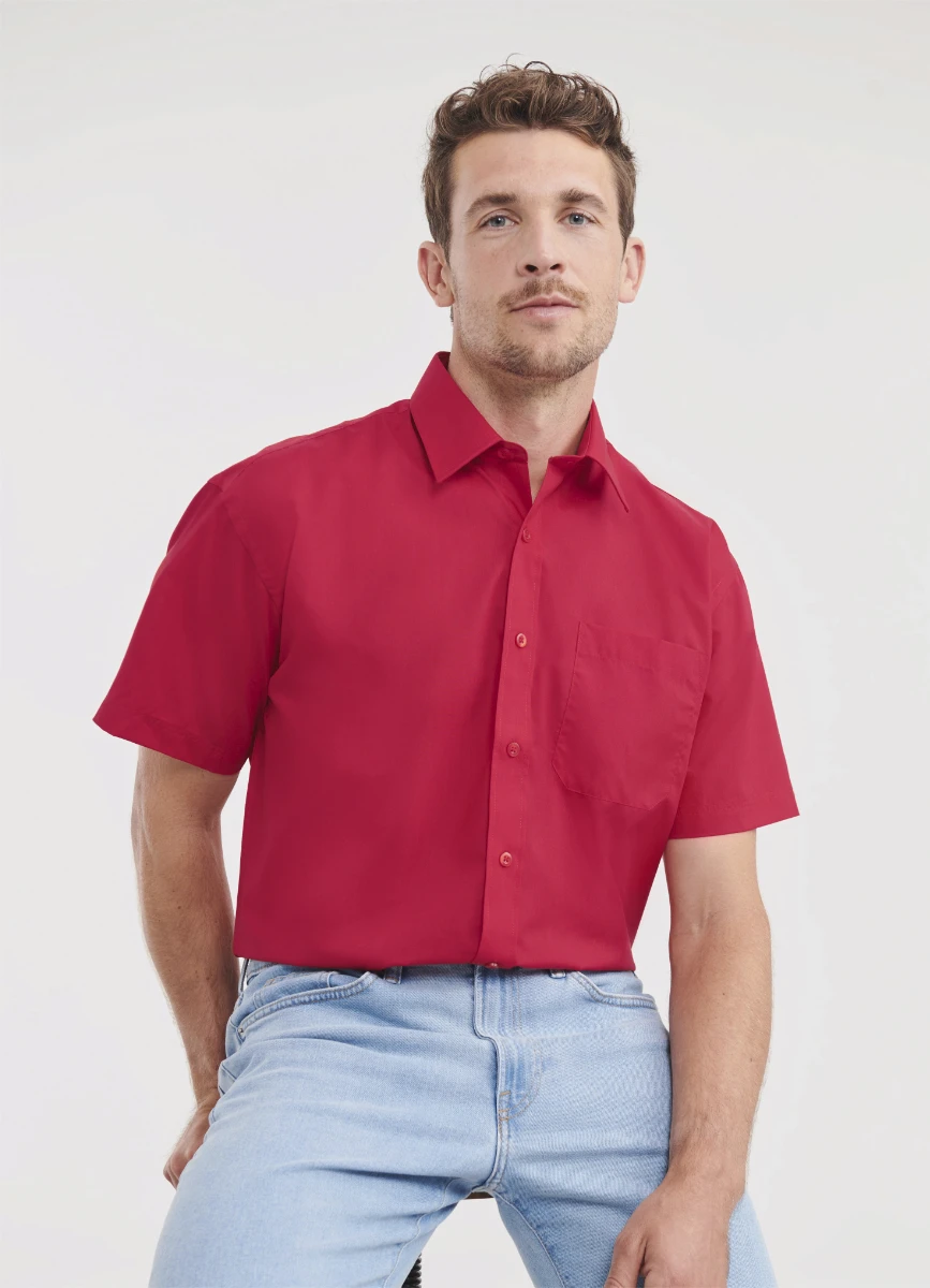 Russell Mens Short Sleeve Poly-Cotton Poplin Shirt