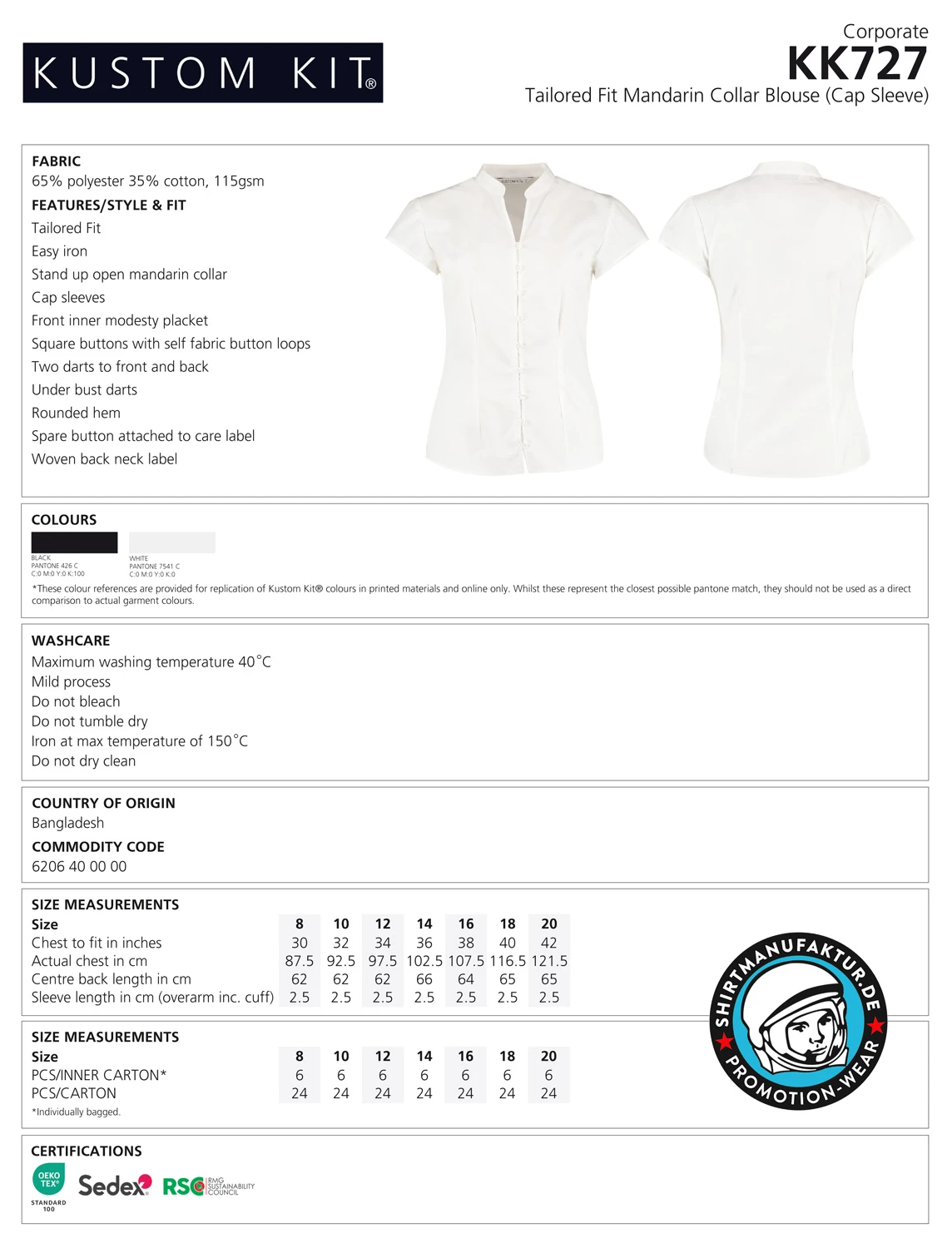 Kustom Kit Womens Mandarin Collar Blouse