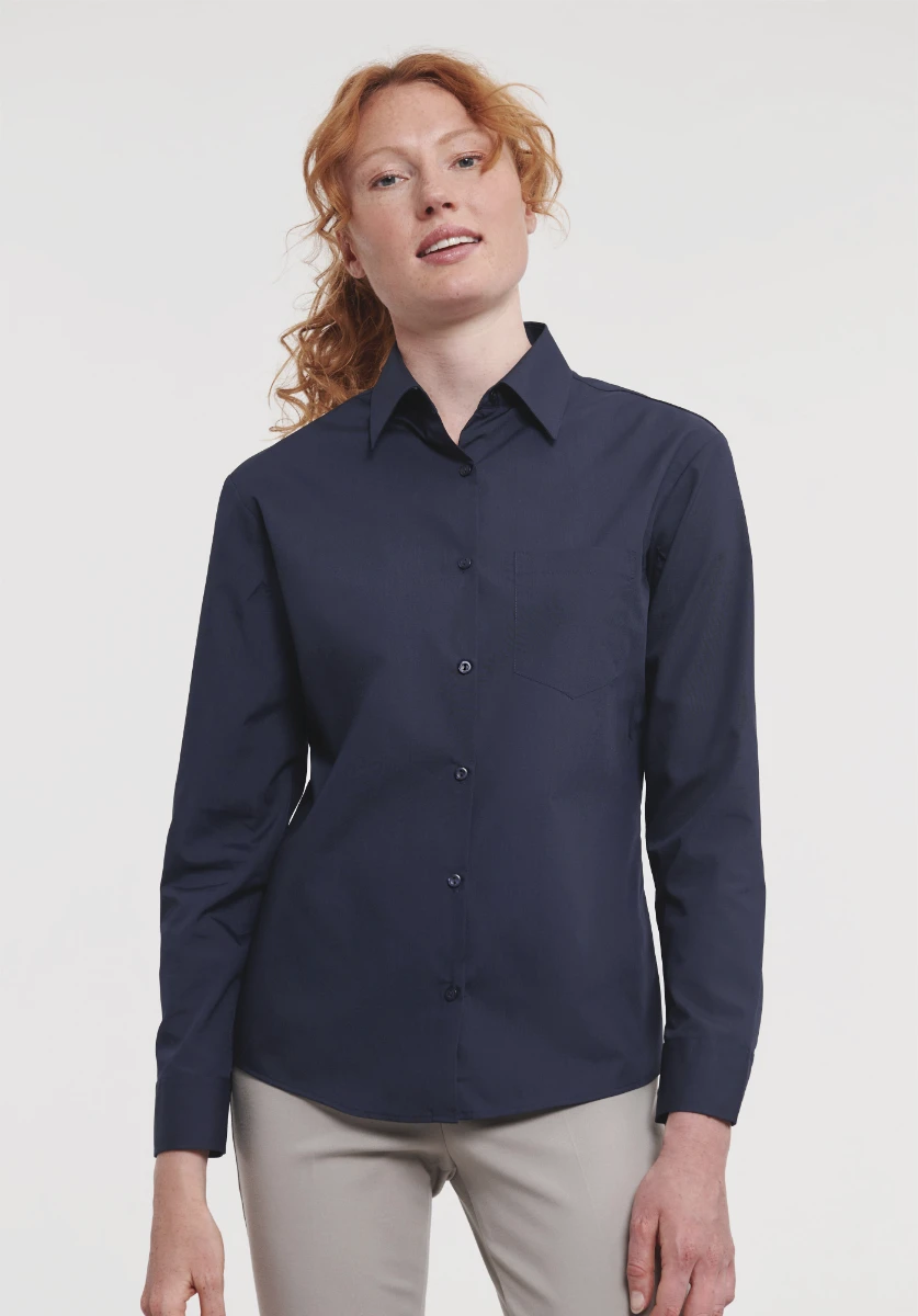 Russell Ladies Poly-Cotton Longsleeve Poplin Blouse