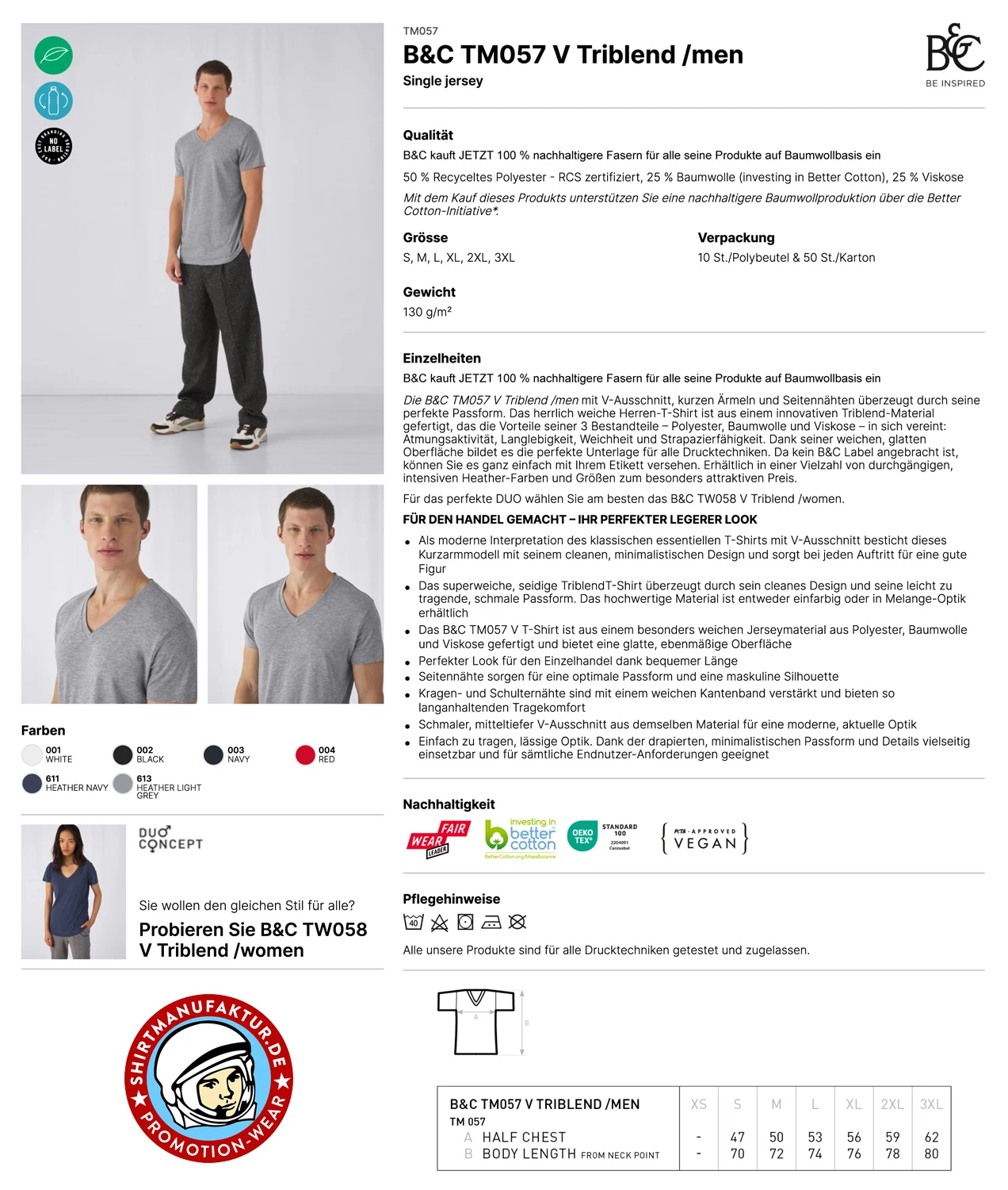 B & C Mens V-Neck Triblend T-Shirt
