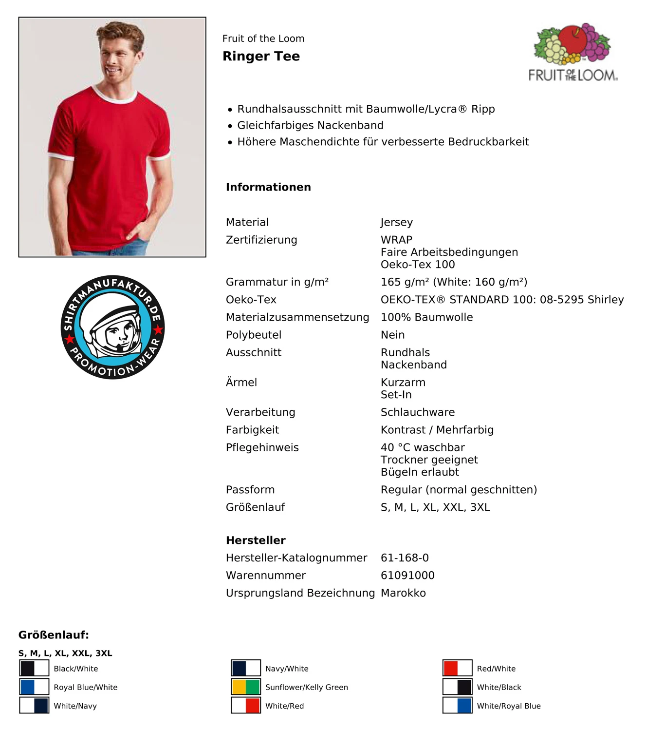 Fruit of the Loom Valueweight Ringer T