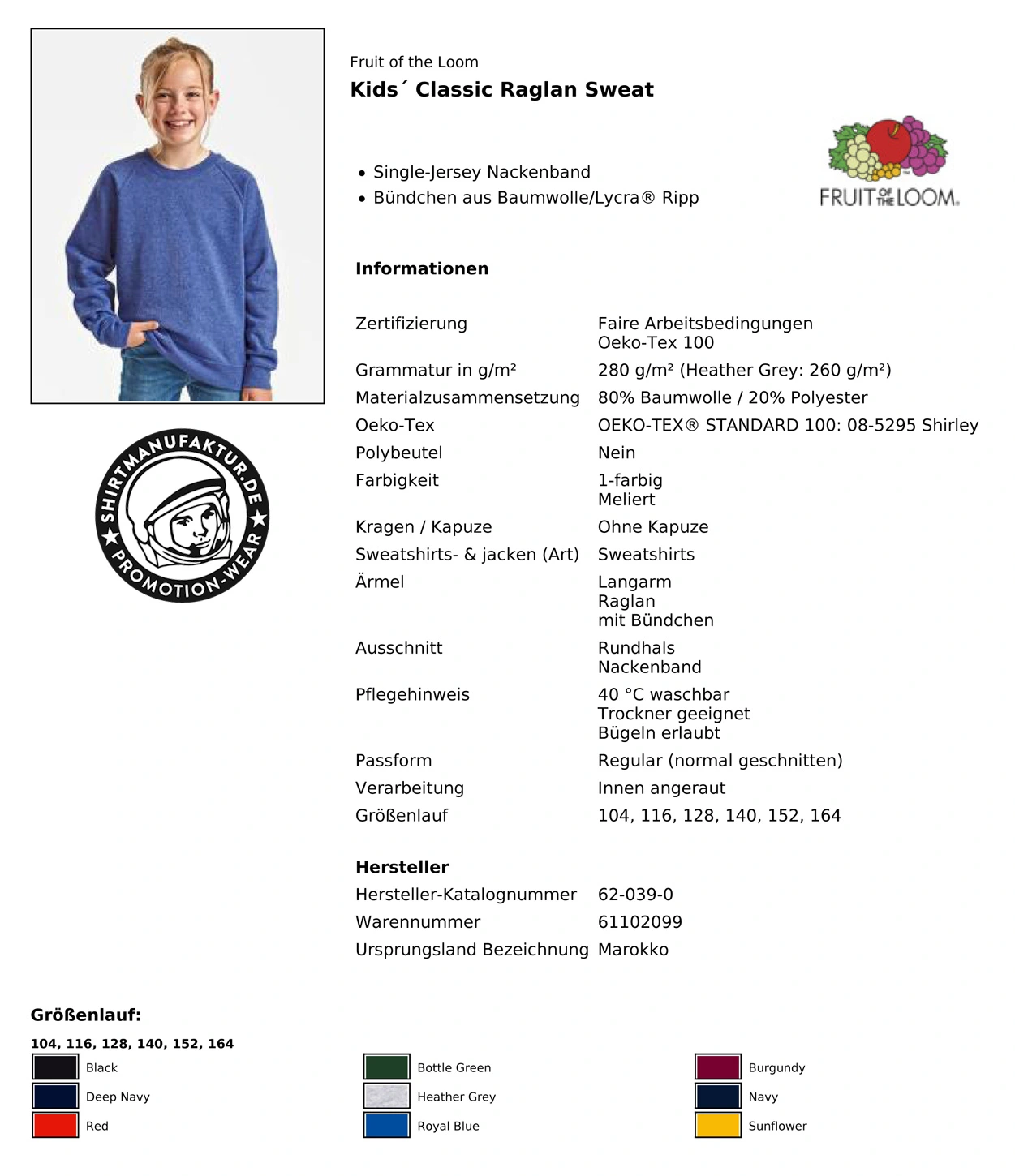Fruit of the Loom Kids Classic Raglan Sweat
