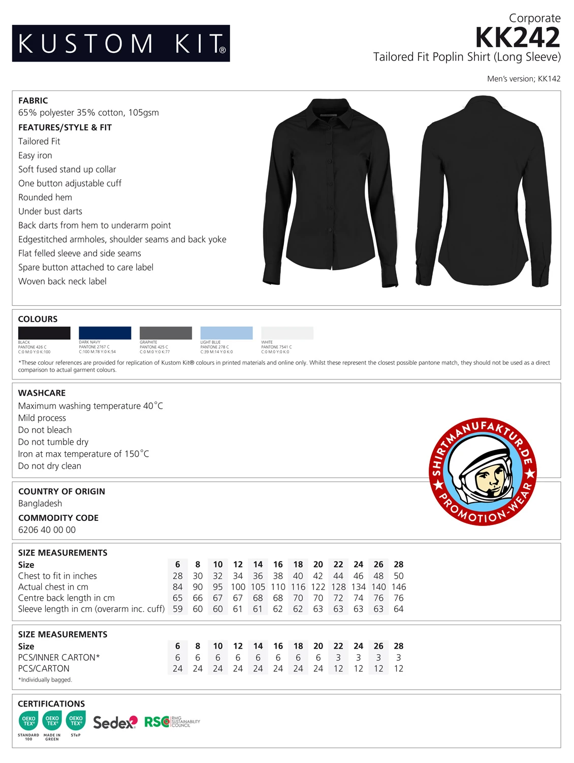 Kustom Kit Womens Poplin Blouse Longsleeve