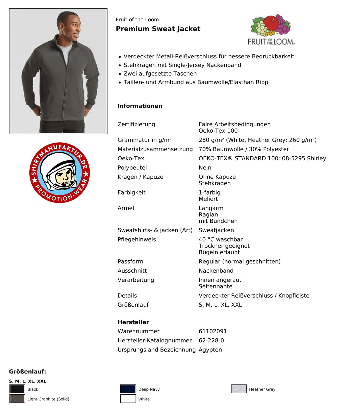 Fruit of the Loom Premium Sweat Jacket
