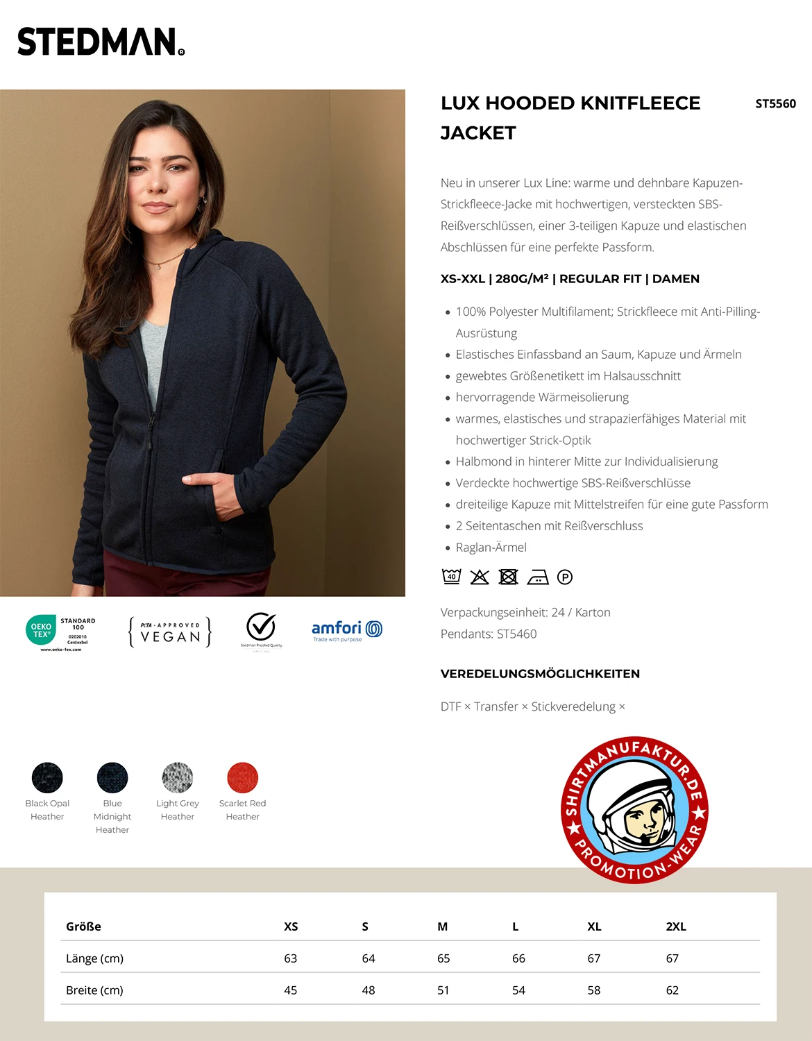 Stedman Womens Lux Hooded Knitfleece Jacket